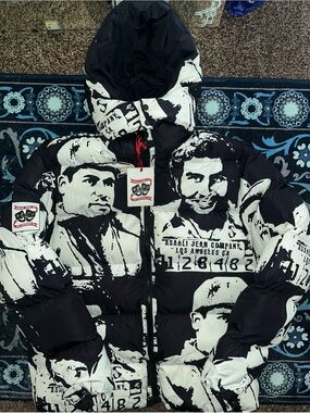 Asaali Black & White Graphic Puffer Jacket with Hood